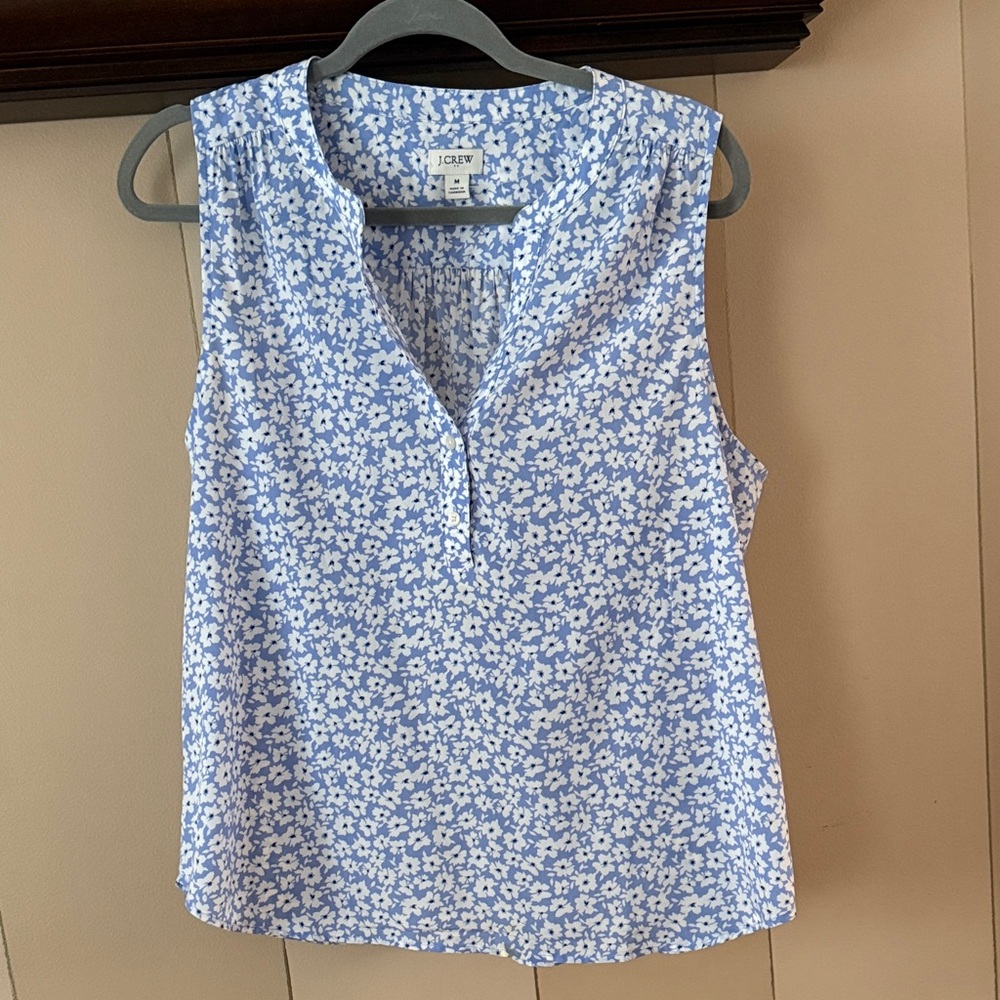 J. Crew Light Blue Floral Sleeveless Blouse